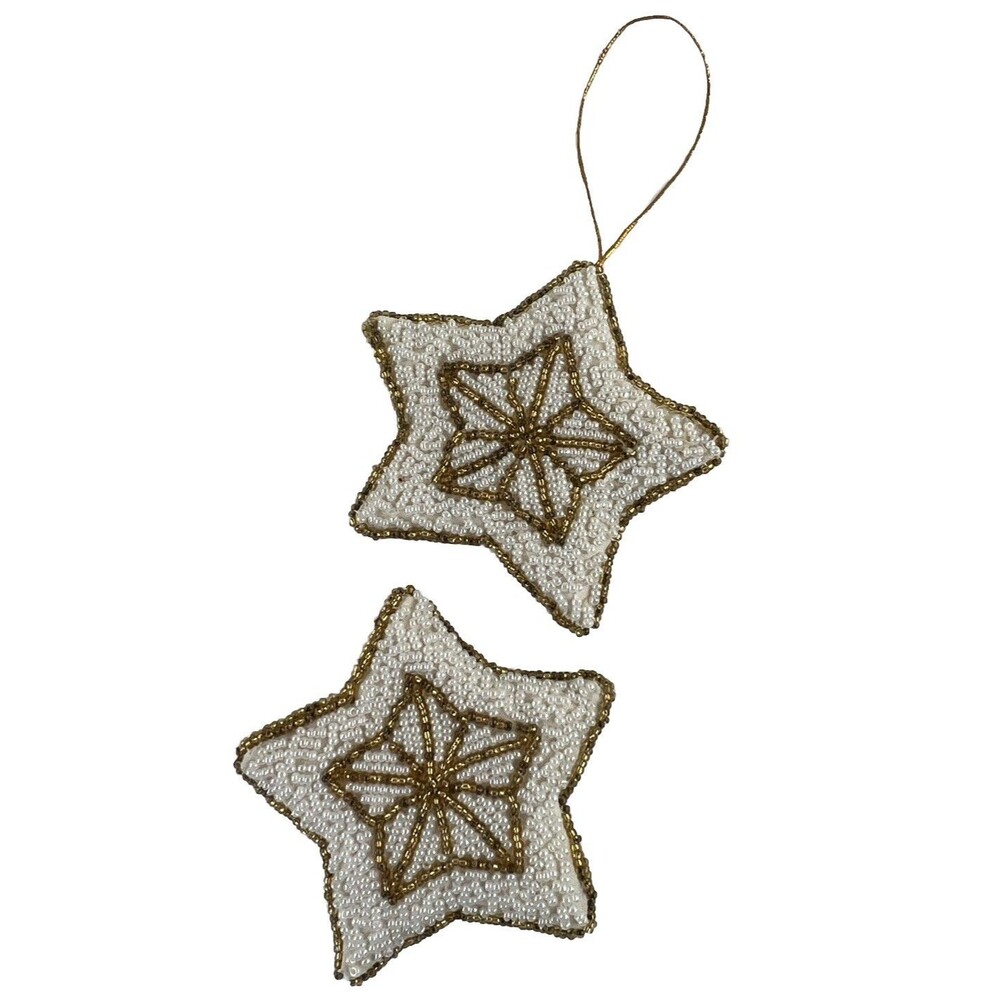 Vintage Ornament Lot Of 2 Sequin Fabric Beaded Stars Christmas Tree Decor READ